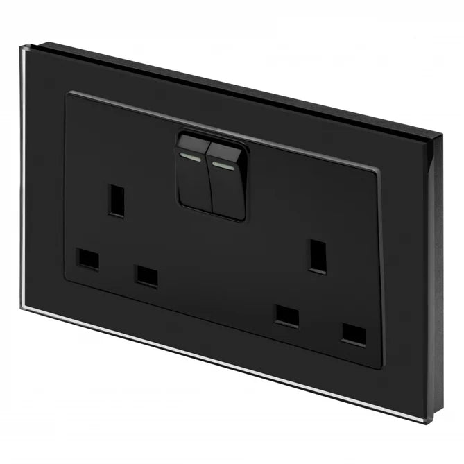 Retrotouch Crystal 13A DP Switched Double Socket - Black