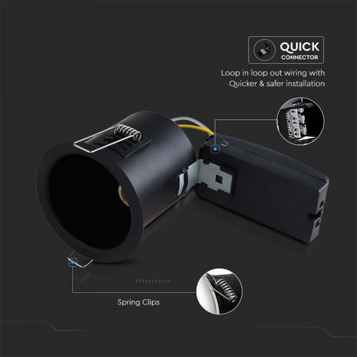 SKU-11281 CAN FOR FIRE RATED DOWNLIGHT BLACK IP20 + SKU 11277 - BEZEL FOR FIRE RATED DOWNLIGHT PUSH & LOCK WHITE IP20 5PCS/PACK