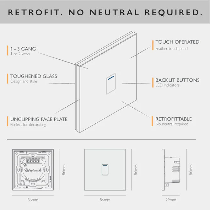 Retrotouch Crystal Touch Switch 240v 1G 2W White