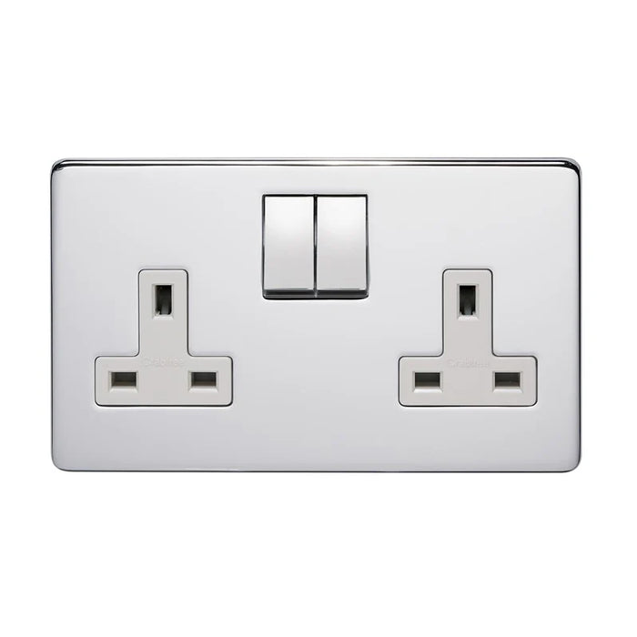 Crabtree Platinum 7316/HPC/WH 2 Gang Socket Highly Polished Chrome White inserts