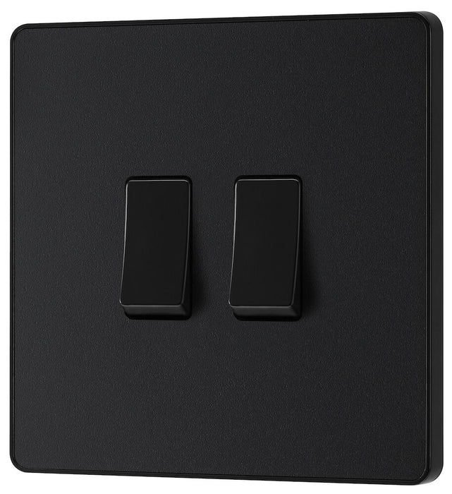 BG Evolve Matt Black 2G 2W Light Switch PCDMB42B