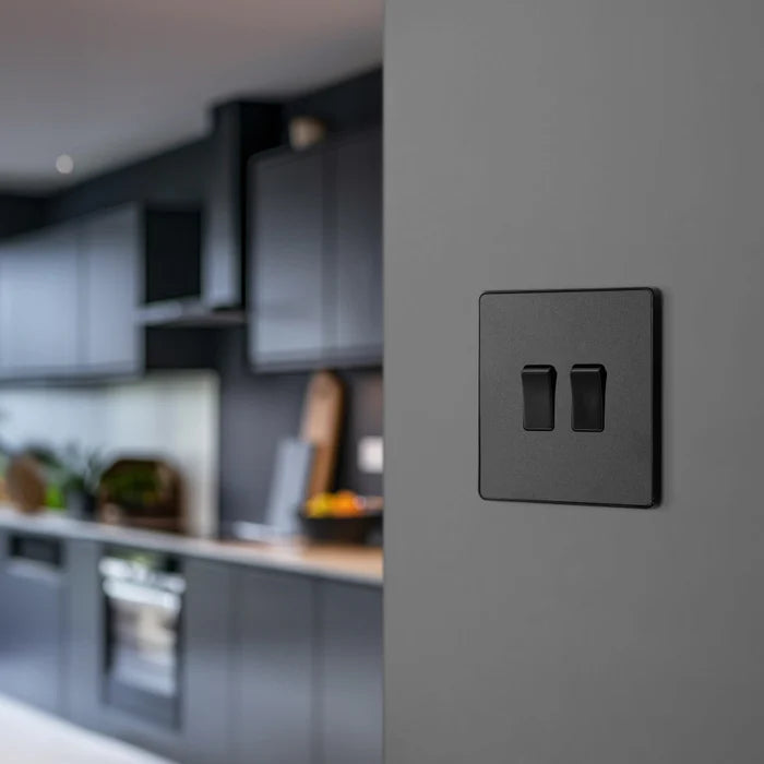 BG Evolve Matt Black 2G 2W Light Switch PCDMB42B
