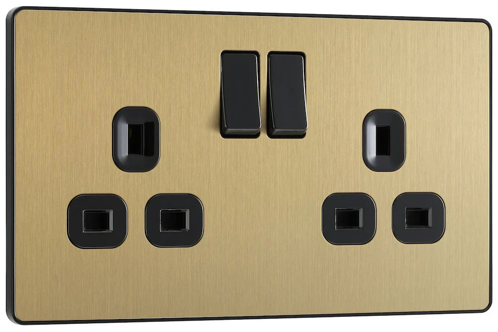 BG Evolve Satin Brass 13A Double Socket PCDSB22B