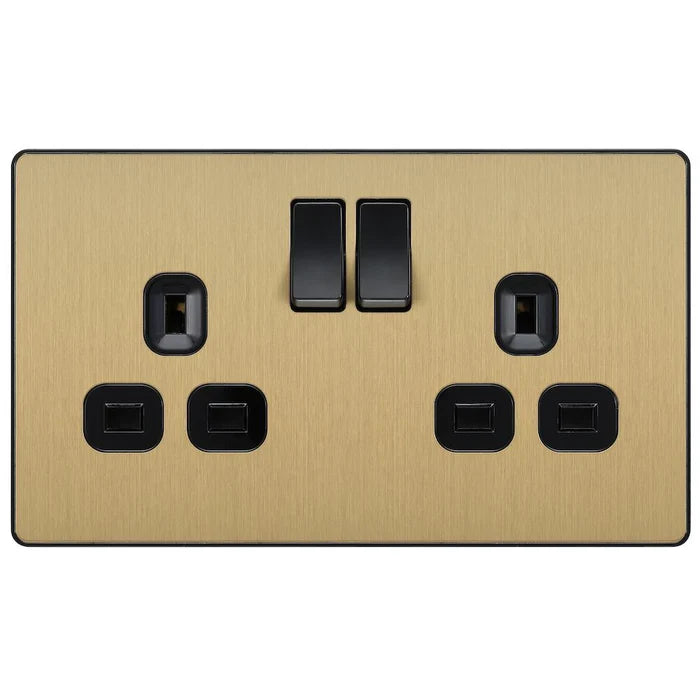 BG Evolve Satin Brass 13A Double Socket PCDSB22B