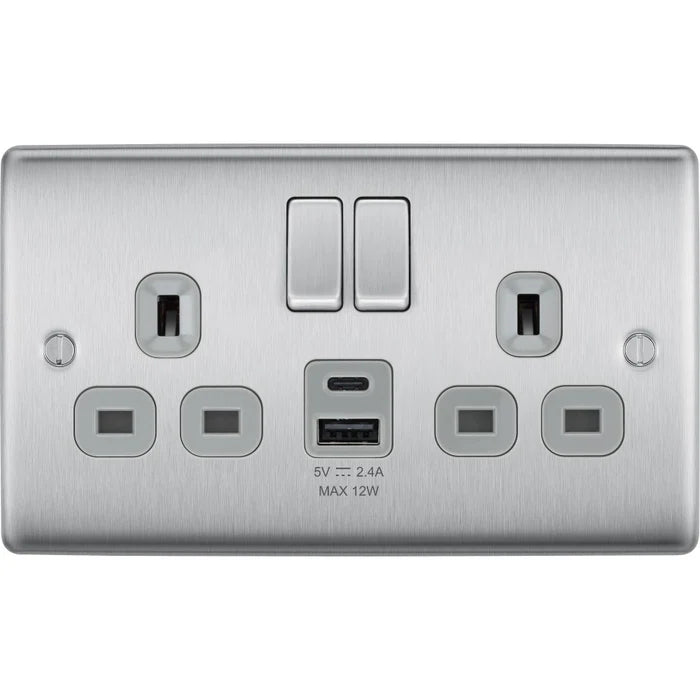 BG NBS22UAC12G Double switched single pole, with USB A + C (12W)