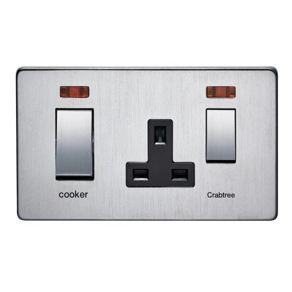 Crabtree Platinum 7521-3 45A DP Switch + Socket Satin With Neon Chrome