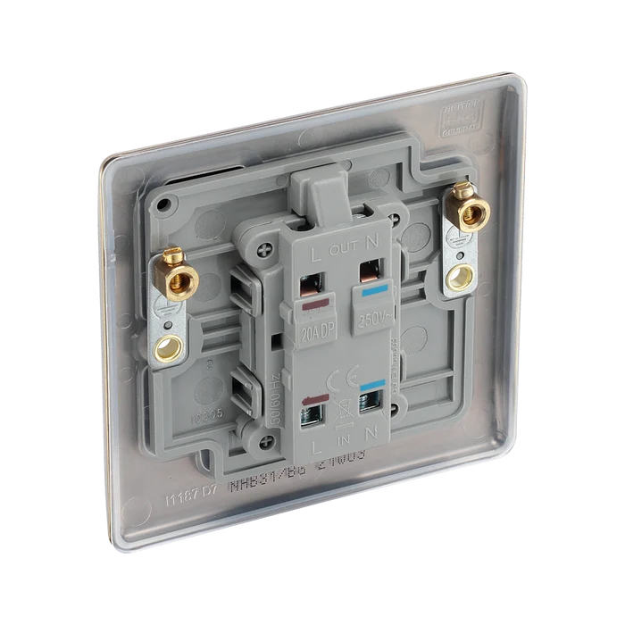 BG Nexus Metal Antique Brass 20A Double Pole Switch with Neon NAB31