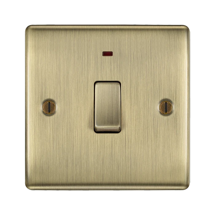 BG Nexus Metal Antique Brass 20A Double Pole Switch with Neon NAB31
