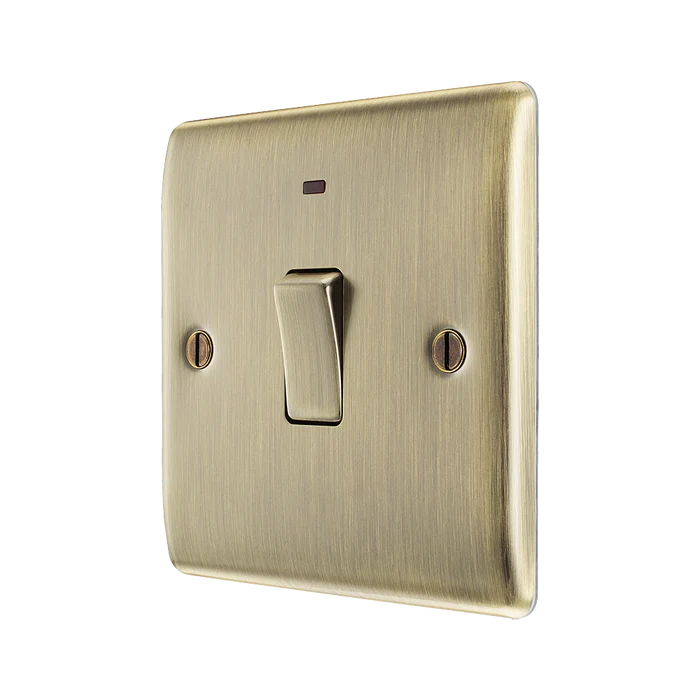 BG Nexus Metal Antique Brass 20A Double Pole Switch with Neon NAB31