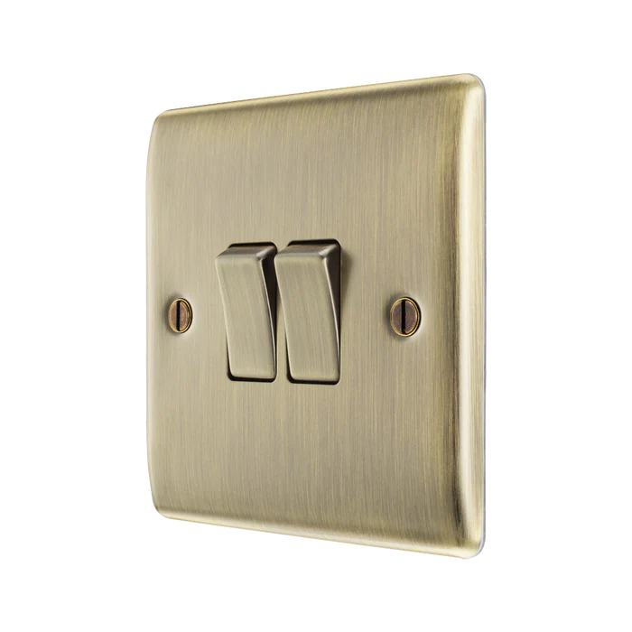 BG Nexus Metal Antique Brass 2G 2W Light Switch NAB42