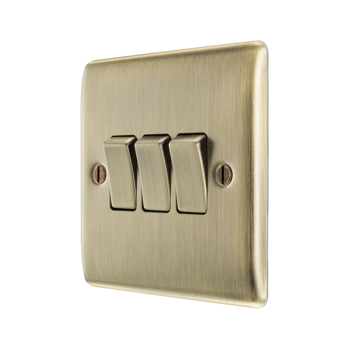 BG Nexus Metal Antique Brass 3G 2W Light Switch NAB43