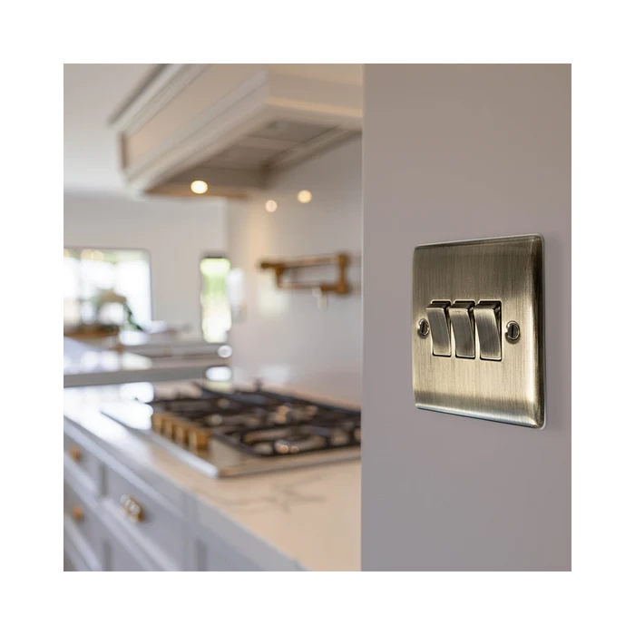 BG Nexus Metal Antique Brass 3G 2W Light Switch NAB43
