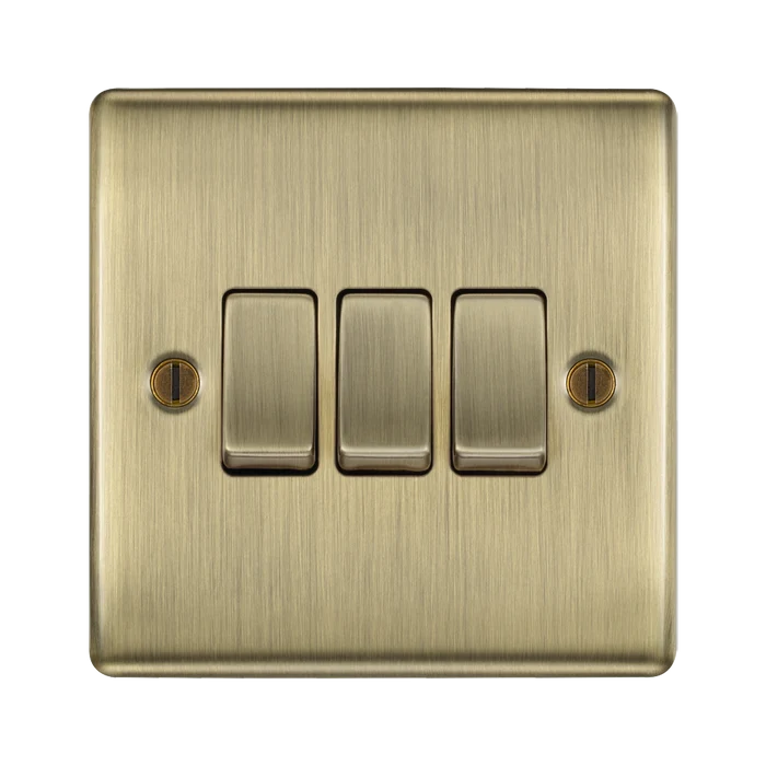 BG Nexus Metal Antique Brass 3G 2W Light Switch NAB43