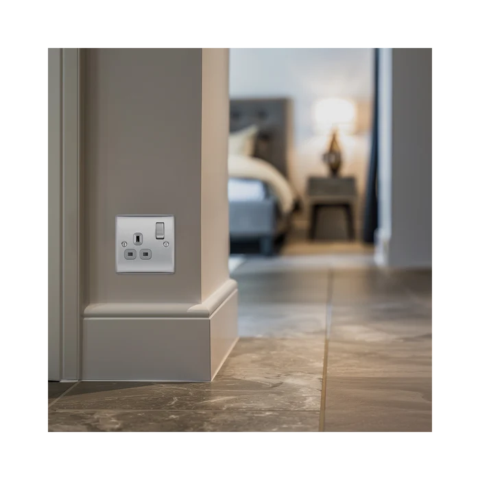 BG NBS21G Nexus Metal Brushed Steel Single Switched 13A Power Socket