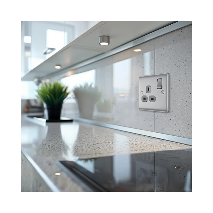 BG NBS21G Nexus Metal Brushed Steel Single Switched 13A Power Socket