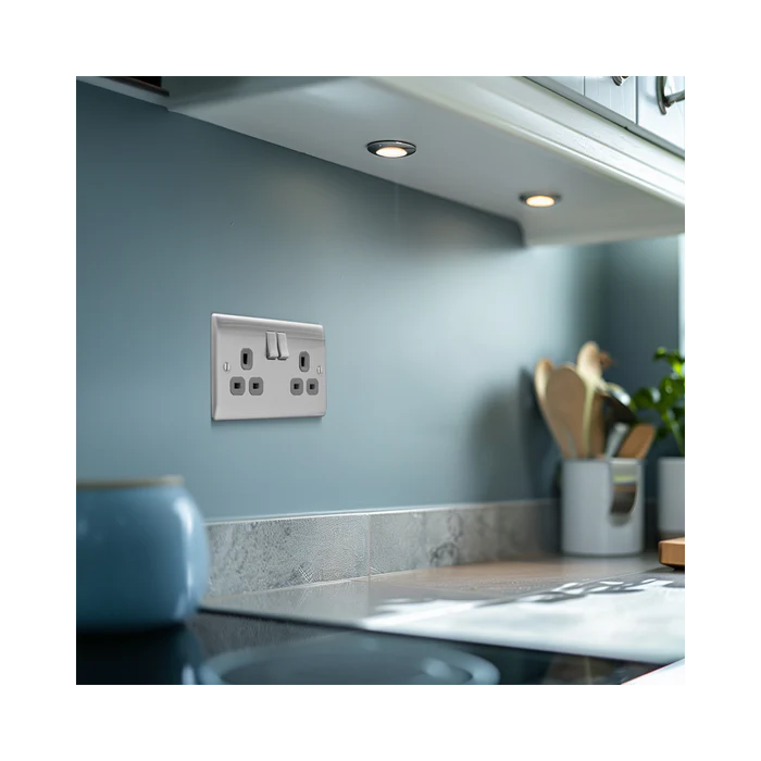 BG NBS22G Nexus Metal Brushed Steel Double Switched 13A Power Socket