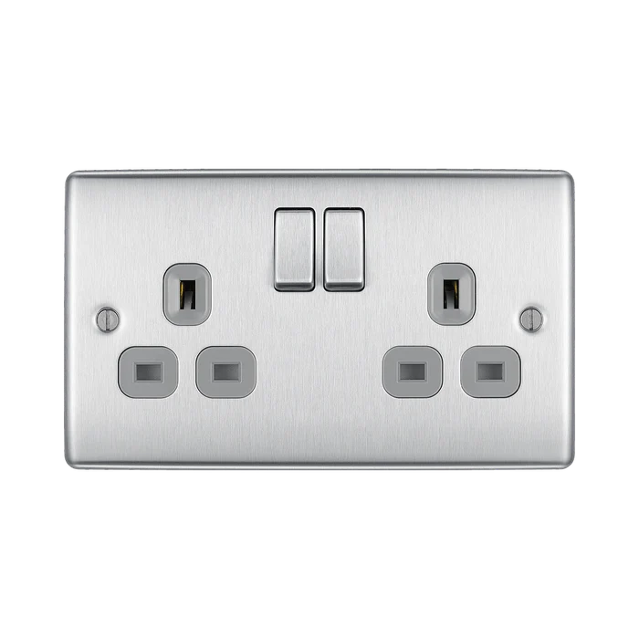 BG NBS22G Nexus Metal Brushed Steel Double Switched 13A Power Socket