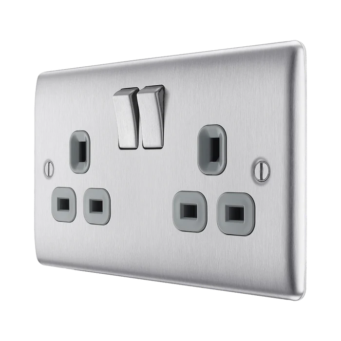 BG NBS22G Nexus Metal Brushed Steel Double Switched 13A Power Socket