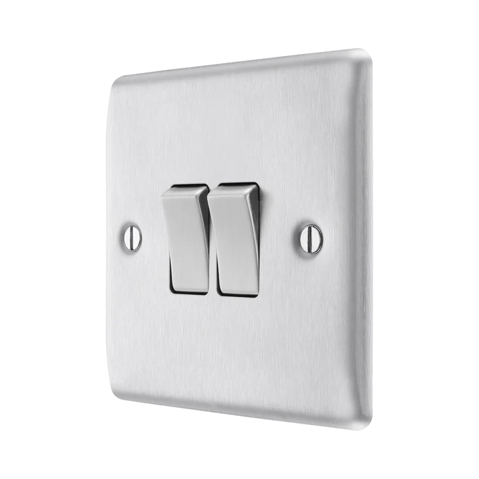 BG NBS42 Nexus Metal Brushed Steel Double Switch, 10Ax 2 Way