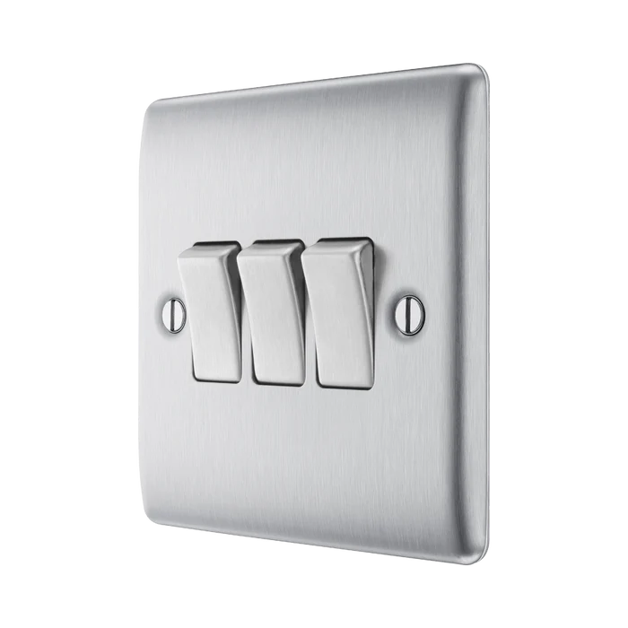 BG NBS43 Nexus Metal Brushed Steel Triple Switch, 10Ax 2 Way