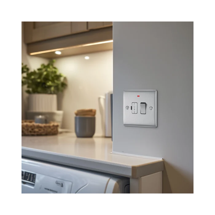 BG Nexus Metal Brushed Steel 13A Switched Spur with Neon NBS52