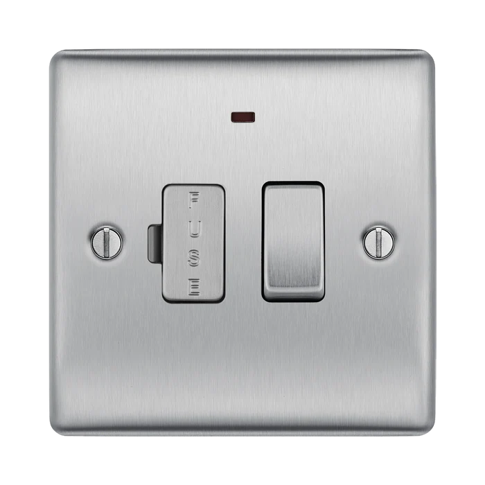 BG Nexus Metal Brushed Steel 13A Switched Spur with Neon NBS52