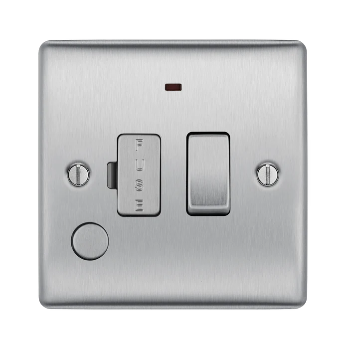 BG Nexus Metal Brushed Steel 13A Switched Spur with Neon & Flex NBS53