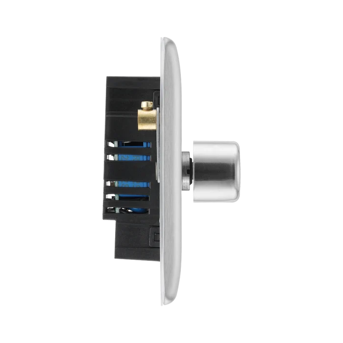 BG NBS81 Nexus Metal Brushed Steel 400W Intelligent Single Dimmer Switch, 2-Way Push On-Off