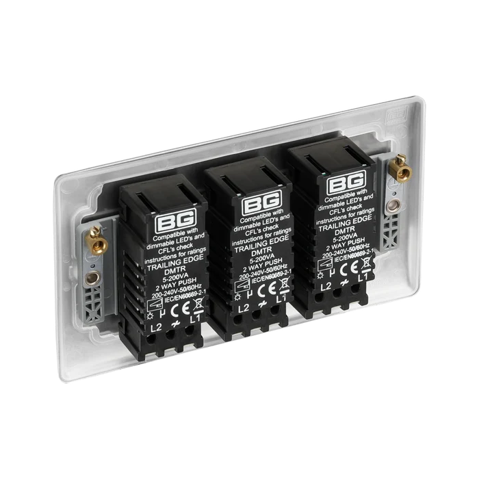BG NBS83 Nexus Metal Brushed Steel Intelligent 400W Double Dimmer Switch, 2-Way Push On-Off