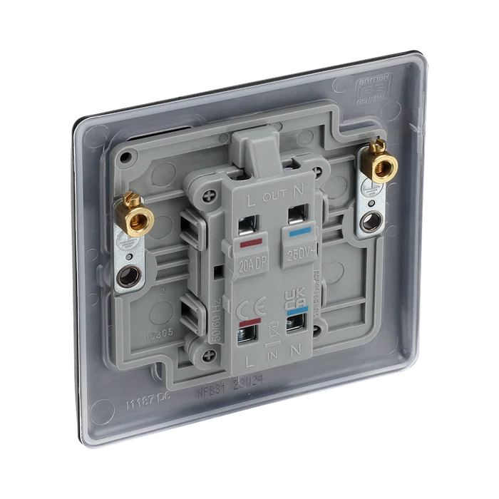 BG Nexus Metal Matt Black 20A Double Pole Switch with Neon NFB31
