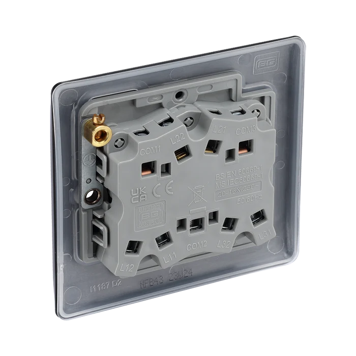 BG Nexus Metal Matt Black 3G 2W Light Switch NFB43