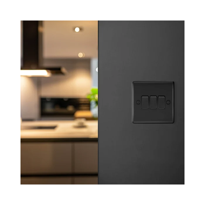 BG Nexus Metal Matt Black 3G 2W Light Switch NFB43