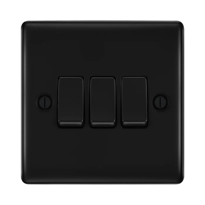 BG Nexus Metal Matt Black 3G 2W Light Switch NFB43