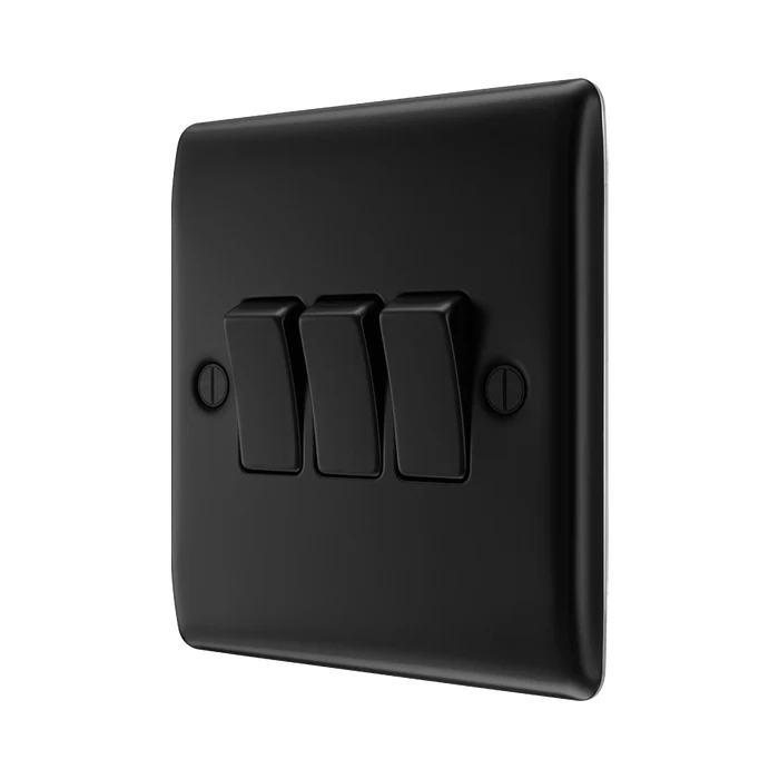 BG Nexus Metal Matt Black 3G 2W Light Switch NFB43