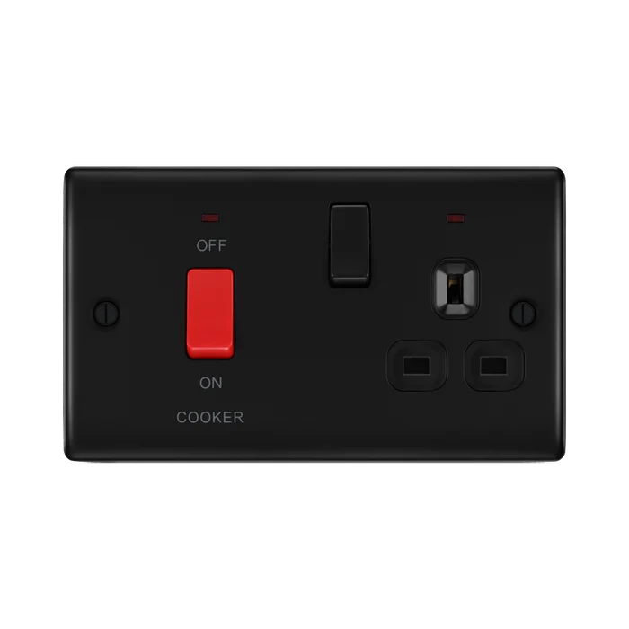 BG Nexus Metal Matt Black 45A Cooker Switch with 13A Socket NFB70B