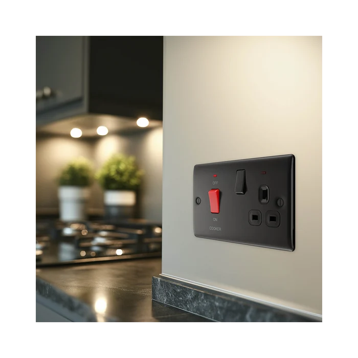 BG Nexus Metal Matt Black 45A Cooker Switch with 13A Socket NFB70B