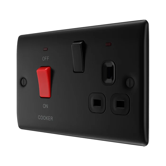 BG Nexus Metal Matt Black 45A Cooker Switch with 13A Socket NFB70B