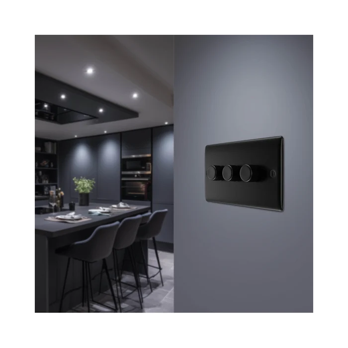 BG Nexus Metal Matt Black 3G Dimmer Switch NFB83