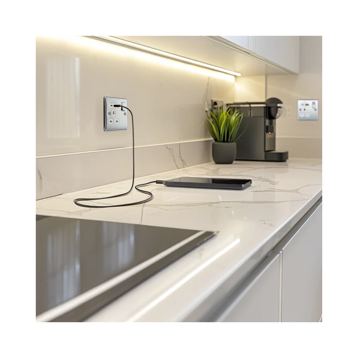 BG Nexus Metal Polished Chrome 13A Single A+C USB Socket NPC21UAC18W