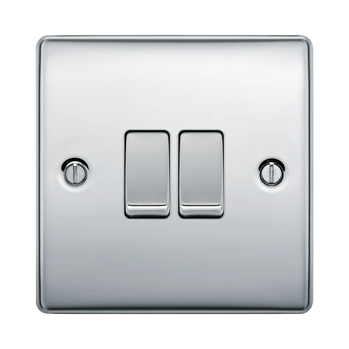 BG Nexus Metal Polished Chrome 2G 2W Light Switch NPC42
