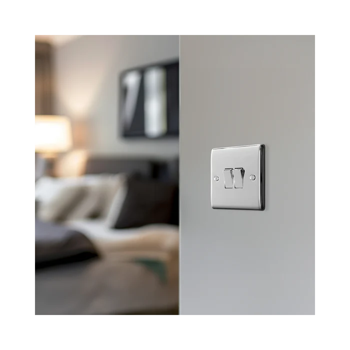 BG Nexus Metal Polished Chrome 2G 2W Light Switch NPC42
