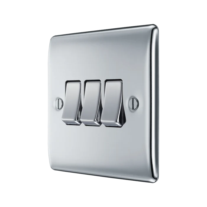 BG Nexus Metal Polished Chrome 3G 2W Light Switch NPC43