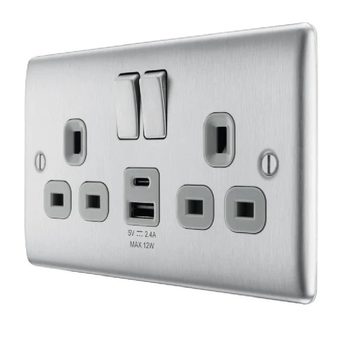BG NBS22UAC12G Double switched single pole, with USB A + C (12W)
