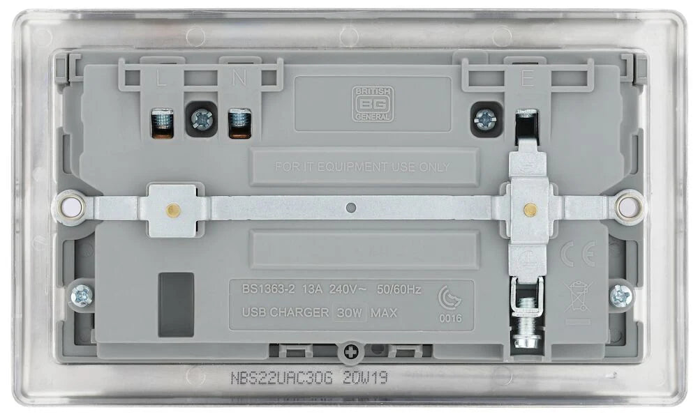 BG Nexus Metal Brushed Steel 13A Double USB Socket with 30W A+C Ports NBS22UAC30G
