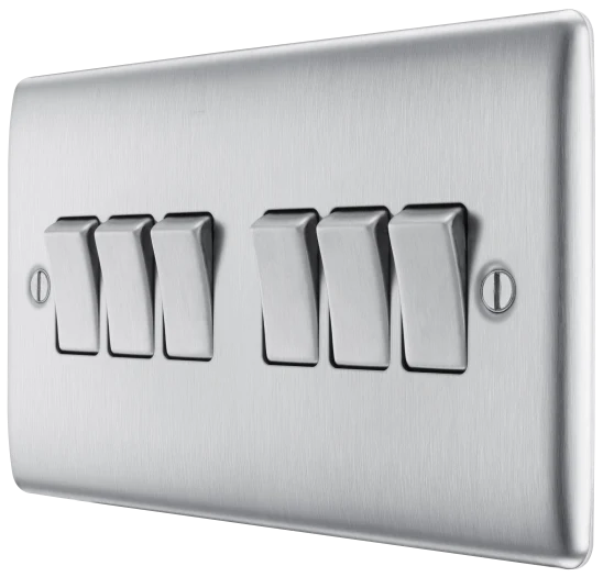 BG Nexus Metal Brushed Steel 6G 2W Light Switch NBS46-01