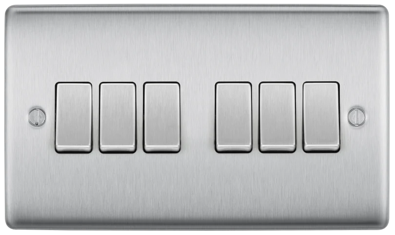 BG Nexus Metal Brushed Steel 6G 2W Light Switch NBS46-01