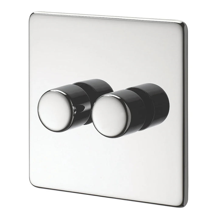 Crabtree Platinum highly polished chrome 2 Gang Dimmer Switch 400w 7400/D2HPC
